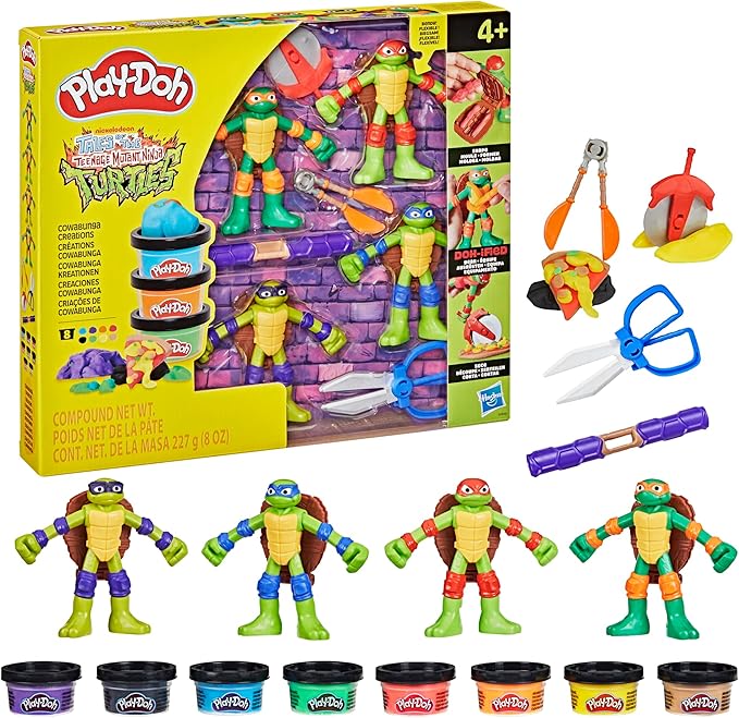 PLAY-DOH Teenage Mutant Ninja Turtles Cowabunga Creations Bendy 4 Inch Action Figures Set, Kids Arts & Crafts, TMNT Toys for Boys & Girls 4+