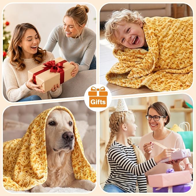 SeaRoomy Ramen Noodles Blanket, Realistic Food Funny Round Blanket, 60 in | White Elephant Gifts, Gag Gifts For Teen Boys & Girls, Novelty Christmas Birthday Presents, Double Sided, Soft Flannel