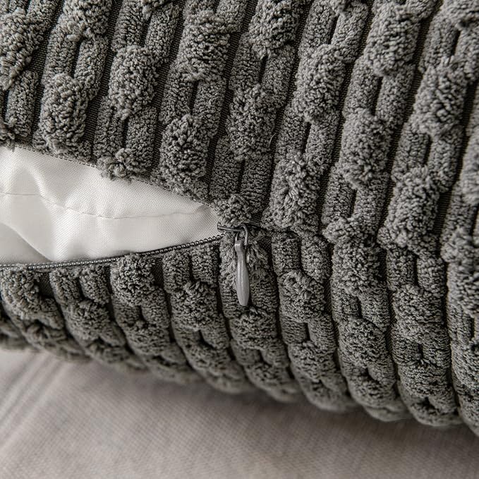 MIULEE Euro Sham Decorative Throw Pillow Covers 24x24 Dark Grey Corduroy | Textured Striped Pack of 2 Striped Pillow Covers Modern Farmhouse Home Decor for Couch Bed Sofa Living Room
