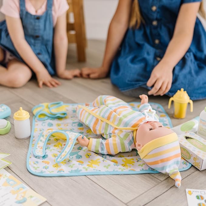 Melissa & Doug Mine to Love Deluxe Baby Care Play Set (48 Pieces – Doll + Accessories to Feed, Bathe, Change, and Cuddle)