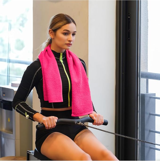 NUKURA 12” x 40” Gym Sweat Towel, 450 GSM, 100% Cotton, High Absorbency, Extra Soft & Quick Dry Workout, Yoga, Pickleball, Padel, Fitness Towel – Pink