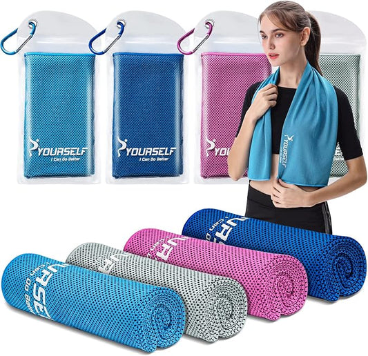 SYOURSELF Cooling Towels for Neck and Face, 4 Pack 40" x 12" Cooling Towel for Hot Weather, Soft Breathable Instant Cool Chilly Pad for Sports Golf Yoga Gym Athletes Camping Ice Towels