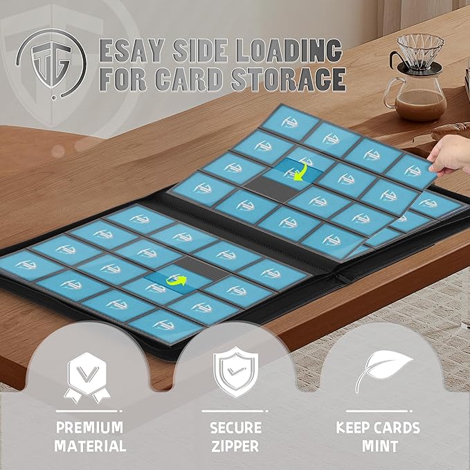 16 Pockets Trading Card Zipper Binder for 1000+ Cards| Secure Side Loading Pockets | Trading Card Album Folder | Compatible with YuGiOh, MTG,Sports Cards (Orange 16)