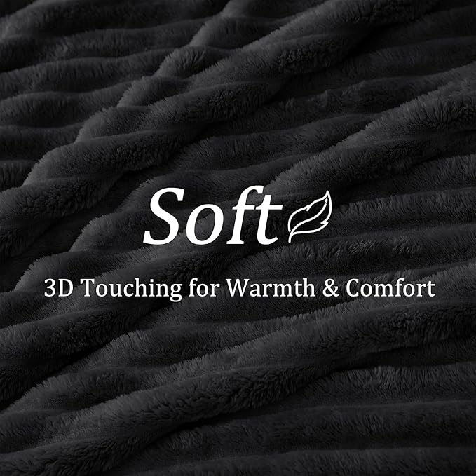 BEDELITE Ribbed King Size Blanket for Bed, Black, 108"x90" | Ultra-Soft Plush Fleece, Warm Yet Lightweight, Ribbed Texture, Home Decor, Machine Washable, Giftable, All-Season Use
