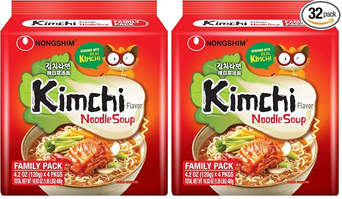 Nongshim Ramen Noodles, Gourmet Instant Ramen, Premium Microwavable Noodle Soup, Kimchi, 4.2 Ounce, (Pack of 32)