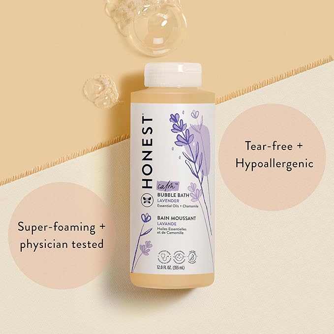 The Honest Company Foaming Natural Bubble Bath, Tear-Free, Hypoallergenic, Baby Wash, Lavender Calm, 12 fl oz