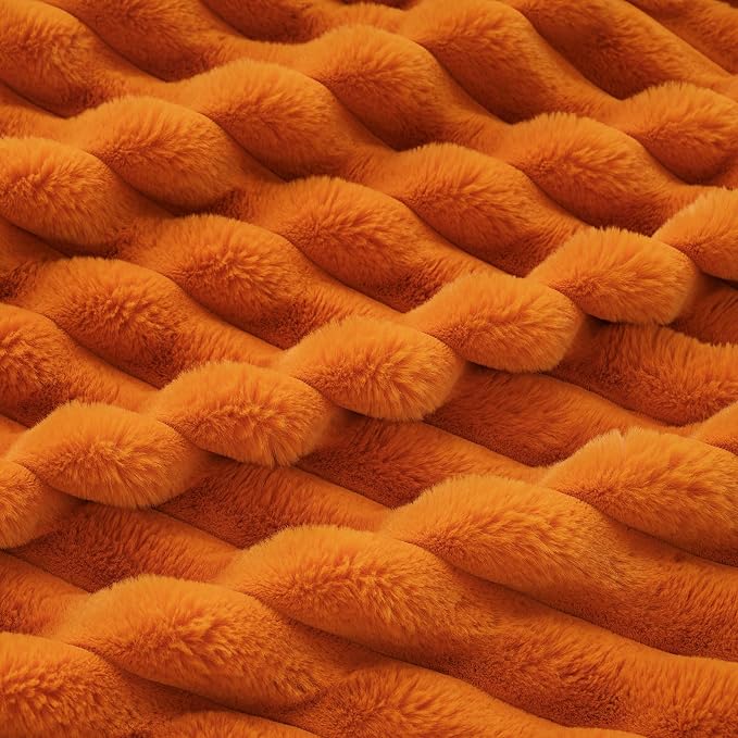Cozy Bliss Faux Fur Throw Blanket for Couch, Cozy Warm Plush Striped Blanket for Sofa Bedroom Living Room, 50 * 60 Inches Burnt Orange