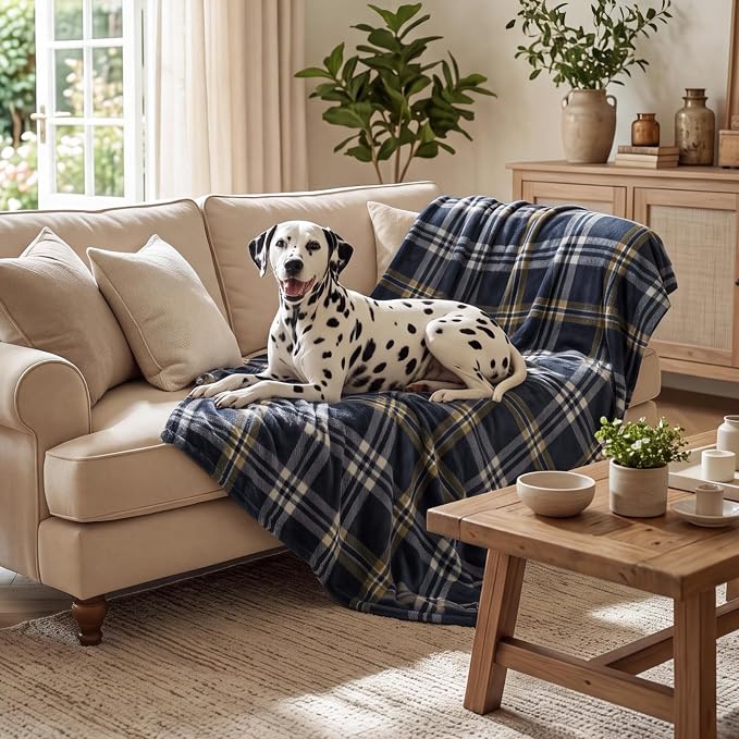 BEDELITE Plaid Fleece Throw Blanket, Navy Tartan 50x60 Inches | 100% Polyester Microfibe, Soft Cozy, Lightweight Warm, Classic Plaid Pattern, Room Decor, Machine Washable, for Couch Bed