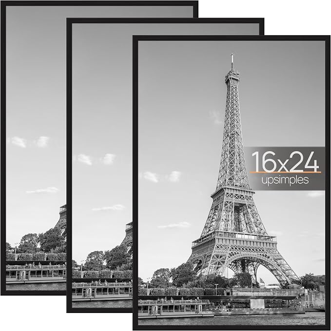 upsimples 16x24 Poster Frame, Easy Slide-In Assembly, Black, 3 Pack | Gallery Wall 16 x 24 Picture Frames Set for Family, Wedding, Christmas, Easy to Change Photos
