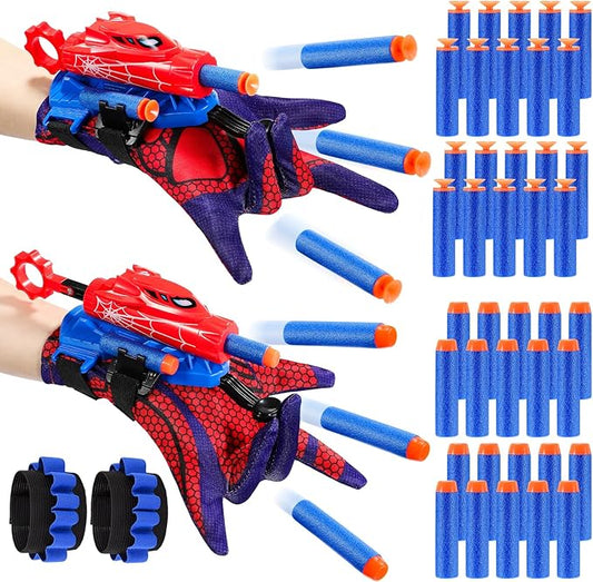 Excitobo 2 Sets Superhero Web Shooters for Kids Age 3-7,Adjustable Wrist Launcher Slinging Toy Set with 40 Darts,Ideal Birthday for Boys & Girls Imaginative Role-Play Costume Accessory