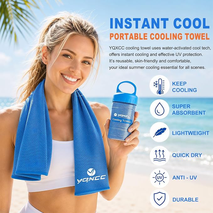 YQXCC 2 Pack Cooling Towels (47"x12"), Ice Cool Neck Towel, Soft Breathable Microfiber for Yoga, Golf, Gym, Running, Camping & Hot Weather