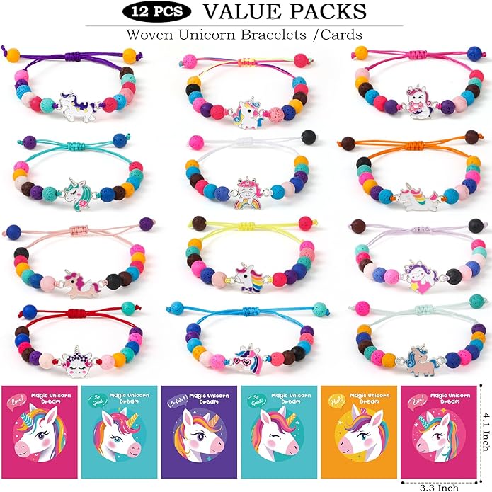 12 Pcs Cute Unicorn Bracelets for Girls, Kids Friendship Jewelry, Dress Up Toddler Pretend Play Jewelry, Girl Party Favors, Kindergarten Graduation Student Gifts for Ages 3+