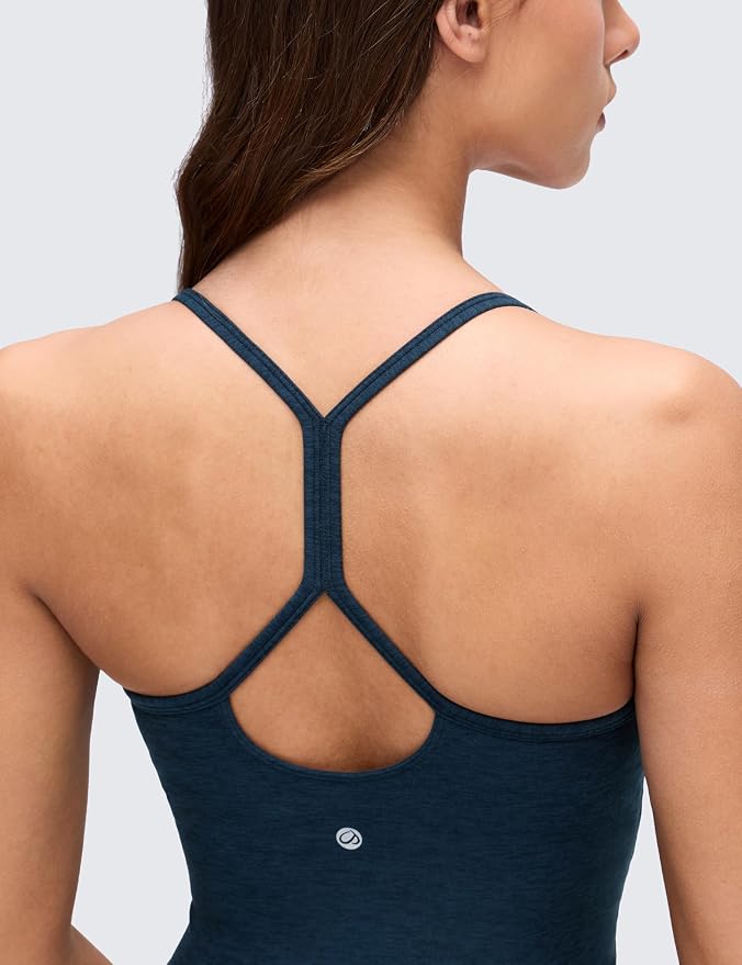 CRZ YOGA Cut-Out Y Back Crop Tank Tops for Women - Scoop Neck Spaghetti Strap Racerback Yoga Longline Sports Bra Non Padded
