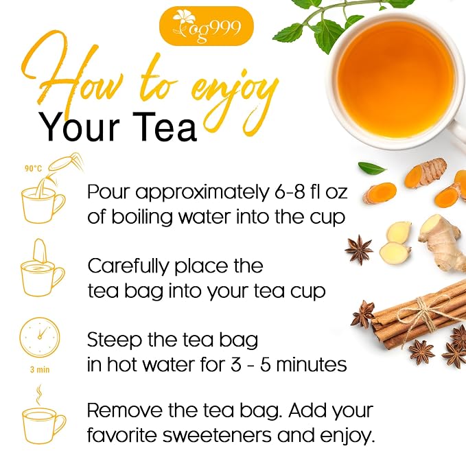 60 Tea Bags - Anti-Inflammaherb Loose Leaf Tea, 100% Natural from Ginger, Turmeric, Peppermint, Black Pepper, Cinnamon. Made with Natural Material Tea Bags. No Sugar, No Caffeine, No Gluten, Vegan.