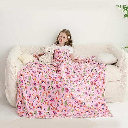 Softan Kids Throw Blanket for Girls & Boys, Warm Soft Toddler Flannel Blankets for Sofa Couch Bed， Cozy Fuzzy Plush Flannel Kids Throw Blanket for Daycare & School - Colorful Rainbow 50x60 inches