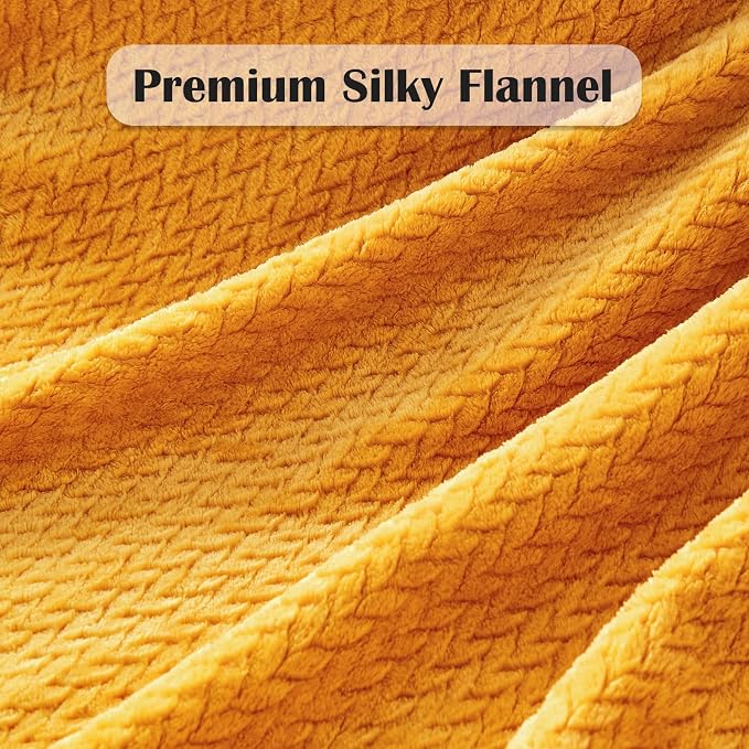NEWCOSPLAY Fleece Leaves Pattern Twin Blanket, Mustard Yellow, 60"x80" | Super Soft Throw Blanket, Lightweight Cozy Bed Sofa Blanket, Premium Silky Flannel Fleece, Travel Blanket for All Season Use