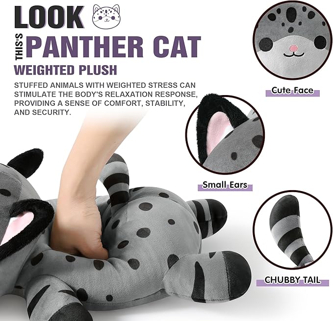 Onsoyours Original Weighted Panther Cat Plush, Cute 13.8"|1.8 Pound Hugging Black Leopard Kitty Weighted Stuffed Animal, Soft Collectible Gift for Kids & Adults