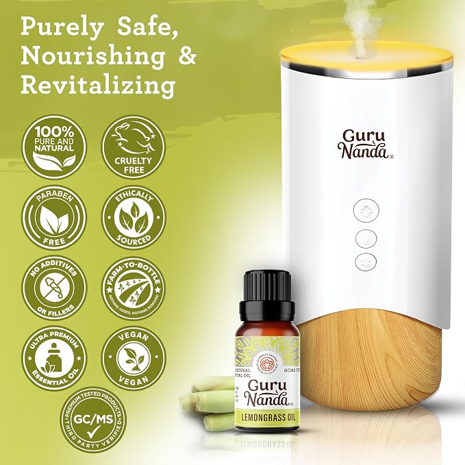 GuruNanda Lemongrass Essential Oil (0.5 Fl oz), 100% Pure, Undiluted Aromatherapy Oil for Diffusers