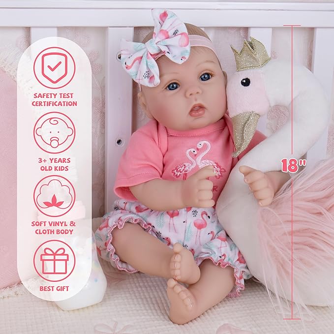 Milidool Realistic Reborn Baby Dolls Girl - Realistic Baby Dolls Girl Real Looking 18 inch Doll with Soft Poseable Body, Lifelike Newborn Baby Doll, Kids Gift for 3+ Years Old