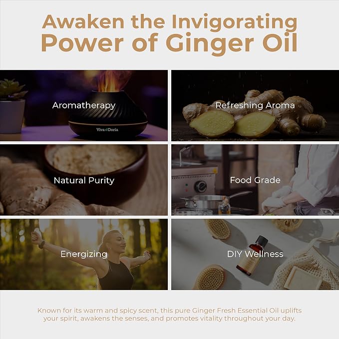 Viva Doria Ginger Essential Oil, 100% Pure Natural, Fresh Ginger Essential Oil, Undiluted, for Aromatherapy | Food Grade, 30 mL (1 Fluid Ounce)