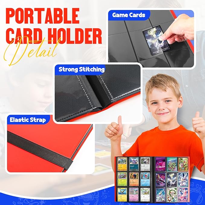 Card Binder 9-Pockets, Trading Card Binder, 20 Pages, 360 Card Capacity Collection Binder, Card Folder for MTG, TCG, Game Cards & Sports Cards（Red）