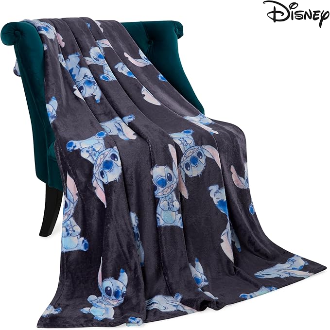 Disney Stitch Throw Blanket Soft Fleece Blanket Bedroom Accessories 59 x 51” (Blue Stitch)