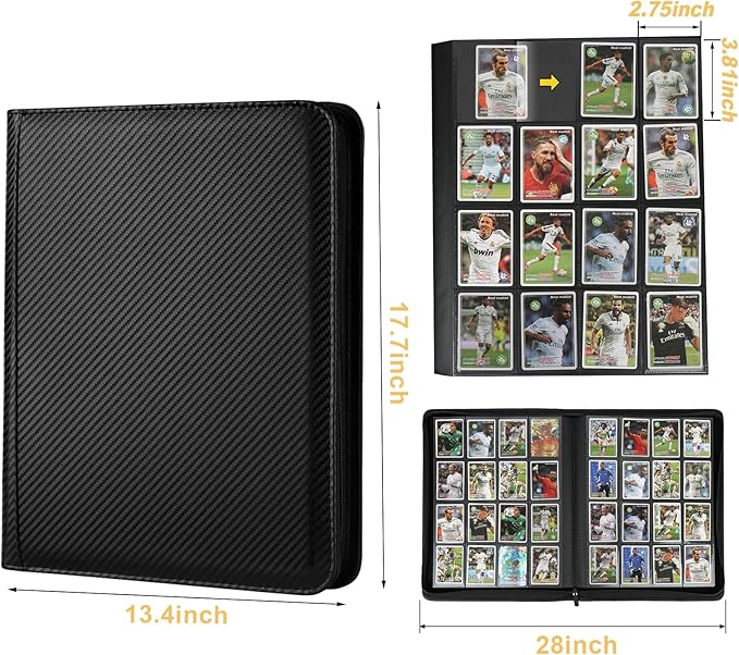 Trading Card Binder 16 Pocket, GERMUN PU Cover Card Binder for 1000+ Cards, Premium Trading Card Holder Folders, Double Sided Pocket Card Album for MTG, TCG (Carbon Black)