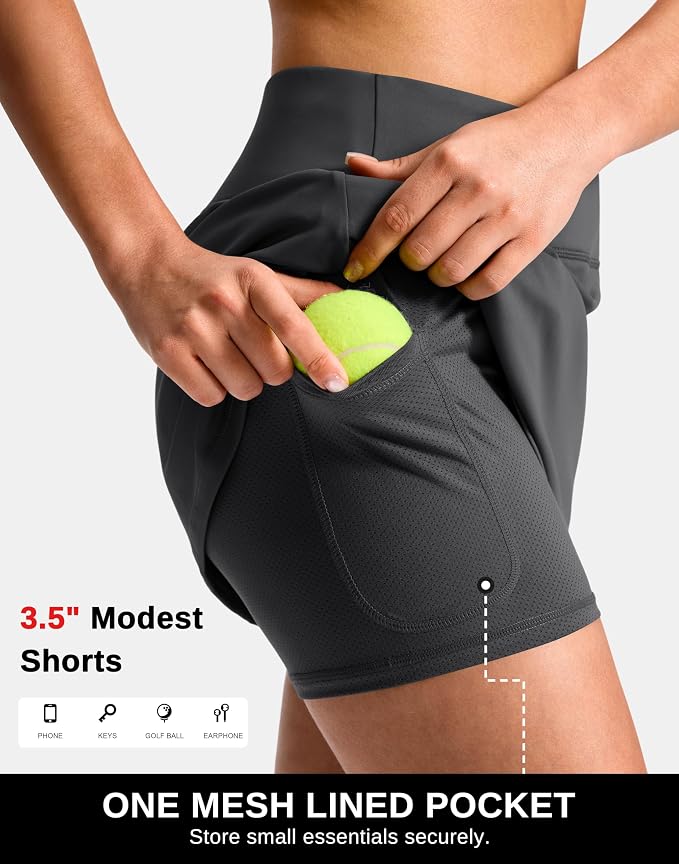 14"/16" Skorts with 3 Pockets | Side Slits, High Waisted, Built-in Shorts, A Line, Casual, Pickleball, Athletic, Golf, Tennis Skirt, for Women