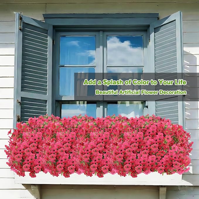 13 Bundles Artificial Flowers for Outdoors Summer Decoration | Silk Realistic UV Resistant Fake Plants Faux Flowers for Outside Planter Porch Yard Patio Garden Home Indoor, Rose
