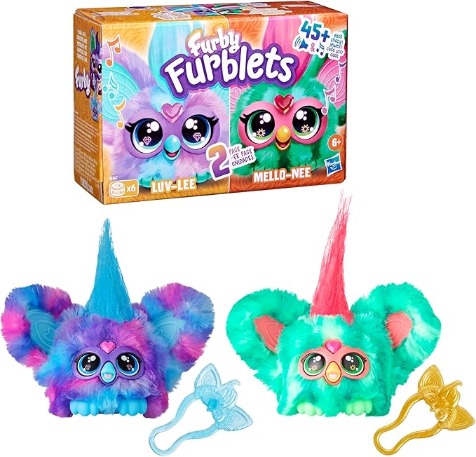Furby Furblets 2-Pack, Mini Friends Luv-Lee & Mello-Nee, 45+ Sounds Each, Music & Furbish Phrases, Electronic Plush Toys, Red/Green & Purple/Blue, Back to School Gifts, Ages 6+ (Amazon Exclusive)