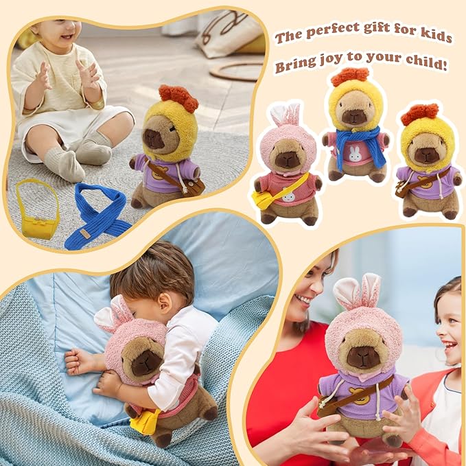 Capybara Plush with 10 pcs Clothes & Accessories, Dress Up Capybara Stuffed Animal Plush Toys with Outfits, Including 10 Sets of Clothing and Accessories, Suitable for Boys and Girls as Birthday Gifts