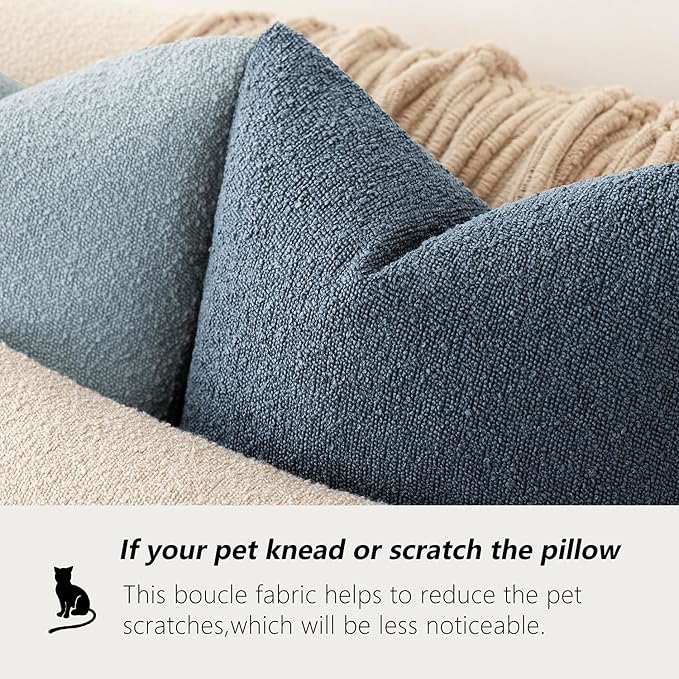 Foindtower Pack of 2 Textured Boucle Throw Pillow Covers Accent Solid Decorative Lumbar Pillow Cases Cozy Couch Cushion Case for Chair Sofa Bedroom Living Room Home Decor 12x20 Inch Dark Blue