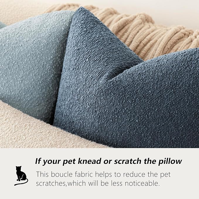 Foindtower Set of 2, Decorative Textured Boucle Throw Pillow Covers Accent Solid Pillow Cases Neutral Couch Cushion Case for Chair Sofa Bedroom Living Room Home Decor 24x24 Inch Dark Blue