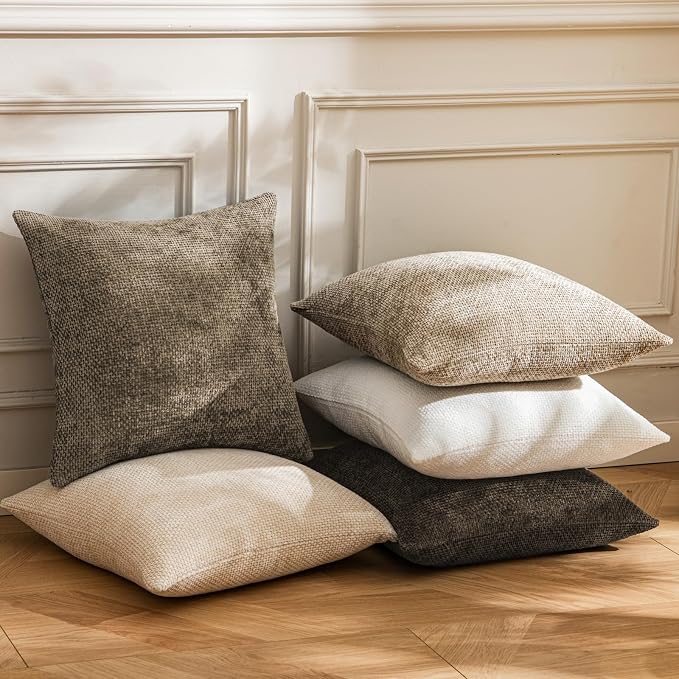 a moment Brown Chenille Throw Pillow Covers 24x24 Inch Pack of 2 Modern Decorative Throw Pillow Cases Farmhouse Cross Covers Home Decor for Sofa Bedroom Living Room