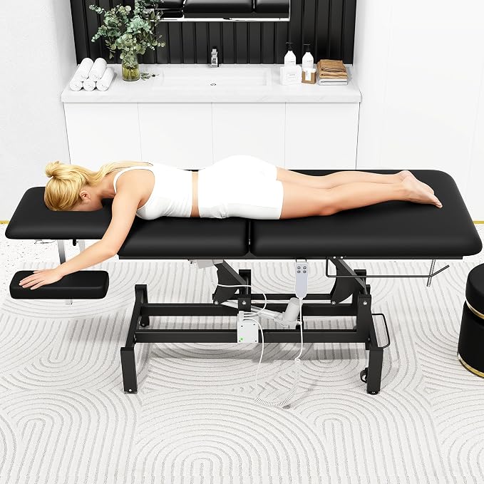 Electric Spine Massage Table, 2 Motors Hydraulic Electric Lift Adjustable Waist and Height Lifting Functions for Treatment/Physical Therapy/Spinal Massage/Facial Spa/Waxing/Tattooing - Black