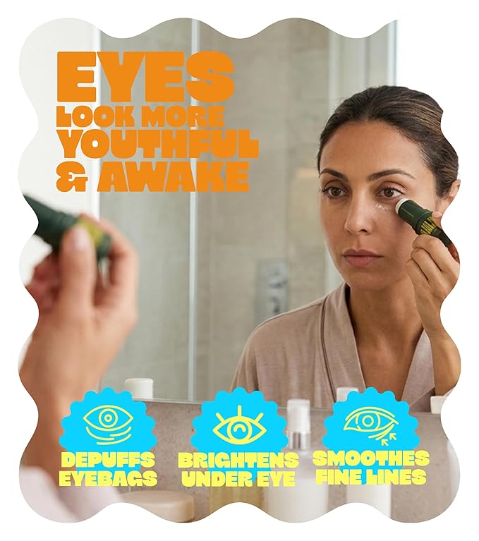 Eye Depuffer Stick - Cooling Under Eye Cream for Dark Circles Puffy Eyes & Eyebags, Anti Aging Roller Under Eye Balm w Caffeine Vitamin C & Hyaluronic Acid, Beauty Balm for Men & Women - 30 Day Supply