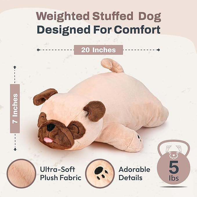 Weighted Stuffed Animals 20" | 5 lbs Pug Dog Plush for Calming Cozy Comfort | Large Weighted Stuffed Animal for Anxiety | Soft Microwavable & Coolable for Sensory Needs & Stress Relief