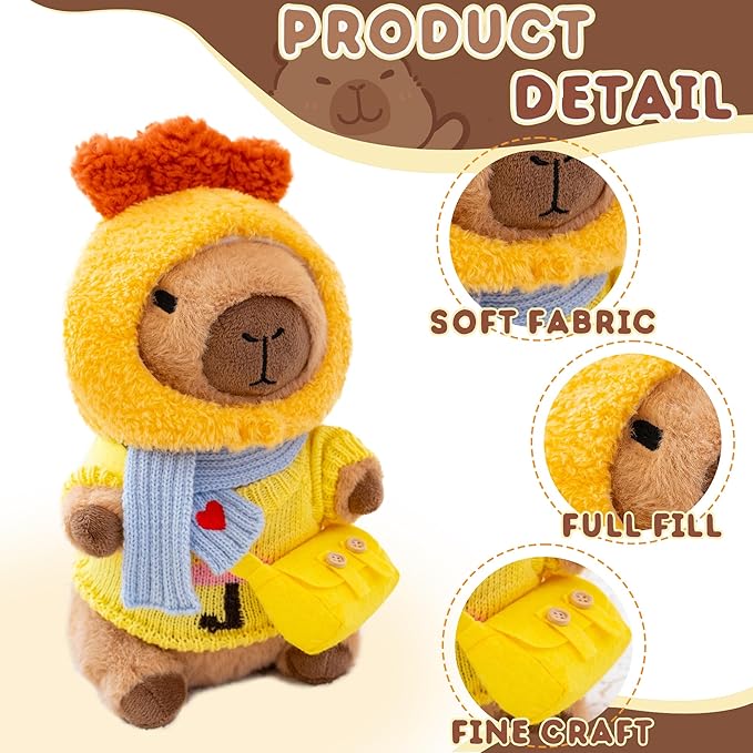 Capybara Plush with 10 Pcs Clothes & Accessories,Christmas Stuffed Animals, 10.2 in Cute Capybara Plush Toys,Birthday Gifts&Dress Up Cute Plushies for Boys/Girls (Chicken-A)
