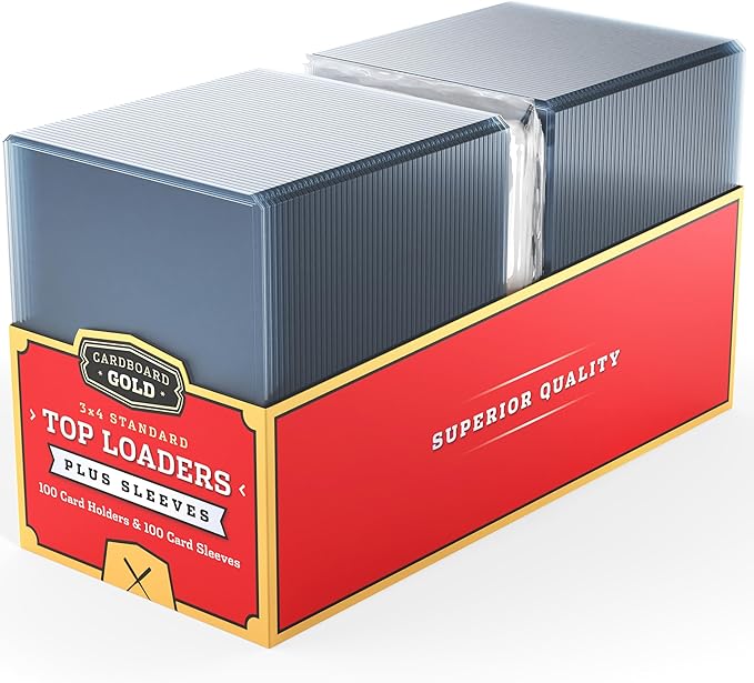 Cardboard Gold - 35pt Top Loaders for Cards with Bonus Soft Sleeves - 100 Count - Premium 3x4 Inch Trading Card Toploaders - Protect Your Baseball and Sports Cards with These Hard Plastic Protectors