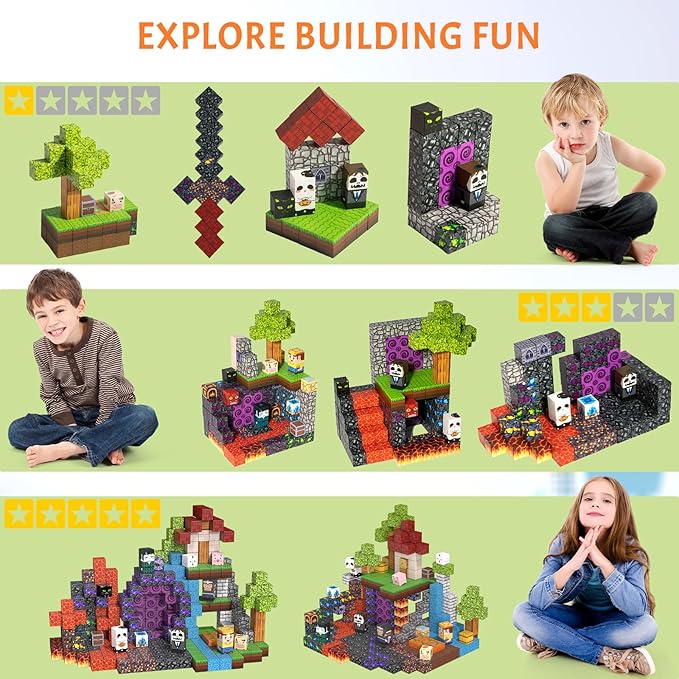 Vdealen 300 PCS Magnetic Blocks-Magnetic Building Blocks, Stacking Magnetic Cubes Toy for Kids, STEM Montessori Sensory Toys for Boys and Girls Age 3 4 5 6 7 8 9 10 11 12 Christmas Birthday Gift