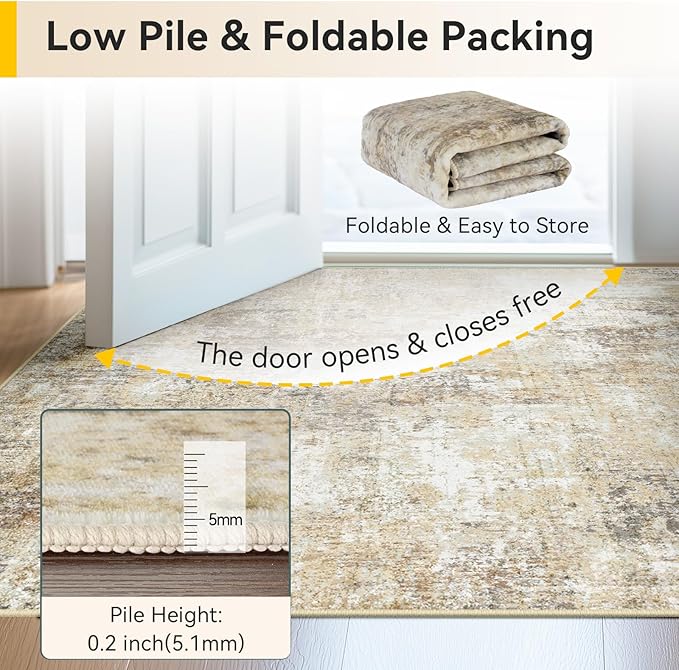 RELEANY Washable Area Rugs 4ft Non-Slip Modern Abstract Soft for Living Room Entryway Bedroom Kitchen, Print Pattern, Neutral Brown Gray