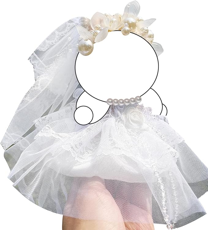 Doll Clothes – Wedding Bliss Gown Set for 17cm LBB, Including a White Veil, Pearl Necklace, Floral Wedding Dress, and Pearl-Adorned Headdress – Doll Not Included