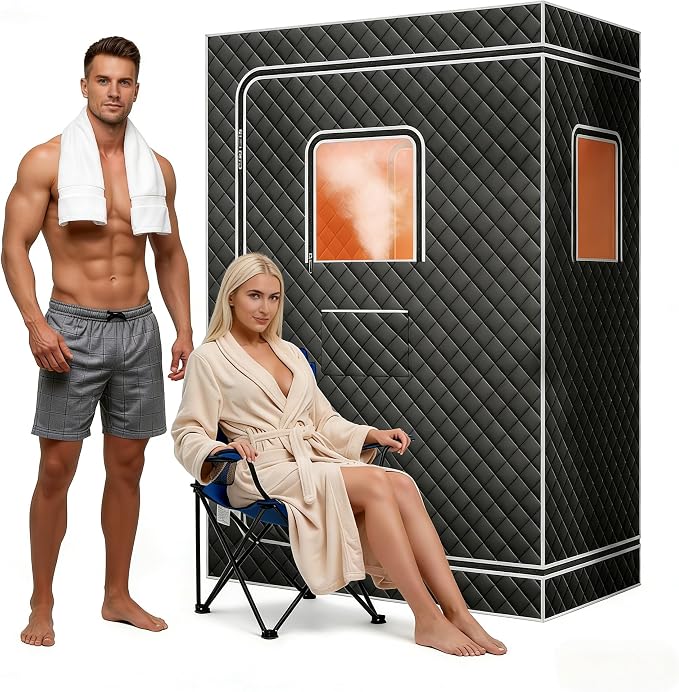 Upgraded 2 Person Sauna Box with Portable Infrared Sauna, 4L 1500W Steamer, Explosion Proof Zip, 99 Mins Timer, Grey for Home Steam Spa