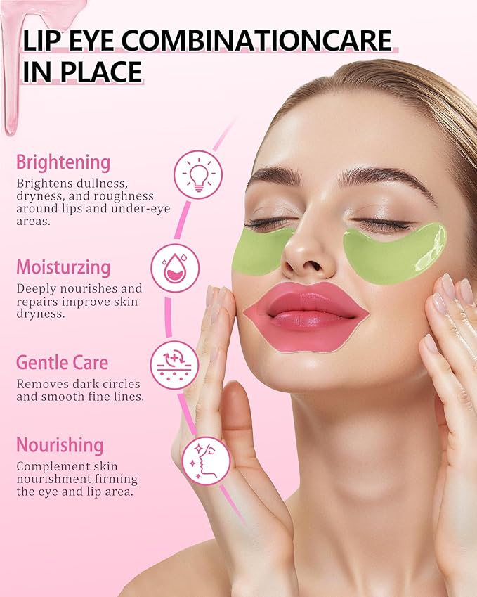 32 Pairs Lip Mask&Eye Mask Set, Supplied Skin Care Lip&Eye Pads,Moisturizing Lip Masks for Dry Lips Daily Spa,Crystal Hydrating Under Eyes Patches for Puffy Eyes Women Stocking Stuffers Bulk Gift