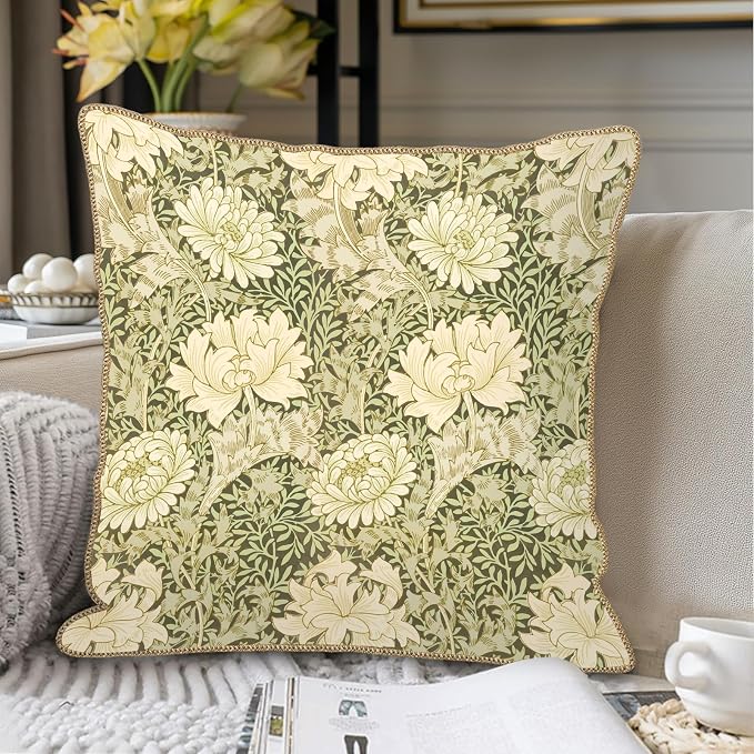KSLIDS Vintage Green Flowers Soft Velvet Throw Pillow Covers Set of 2 Floral Plant Leaves Decorative Pillow Covers 16x16 Inch Chinoiserie Retro Pillow Case for Sofa Couch Bedroom Farmhouse Home Decor