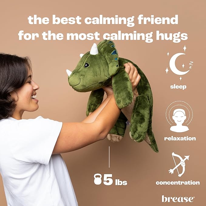 Brease Weighted Stuffed Animal - Green Dinosaur 25", 5 lbs, Weighted Plush