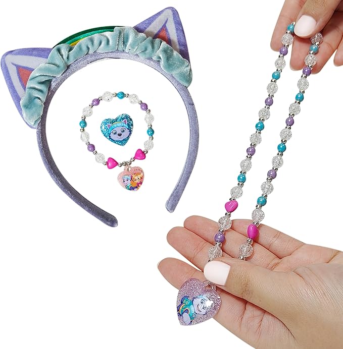 LUV HER Licensed PAW PATROL Headbands for Girls - Kids Jewelry - Dress Up Set All in one Giftable Box - Headband - Play Jewelry Set - 4pc (Toddler Headband, Necklace, Dress Up Bracelet, Ring) Ages 3+