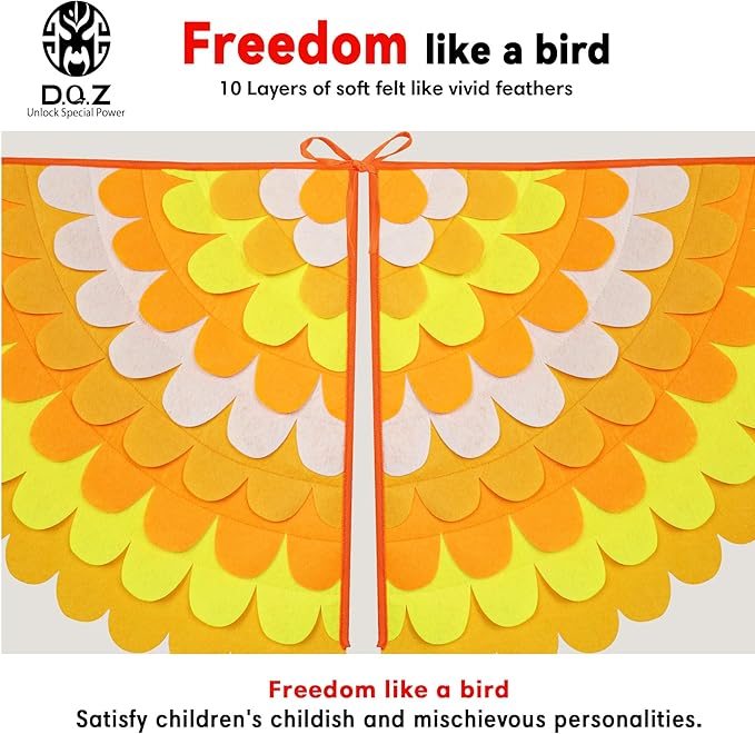 D.Q.Z Bird-Wings-Costume for Kids Dress Up, Felt Feathered Owl Parrot Chicken Animal Role Play Costume, Gift for Girl Boys