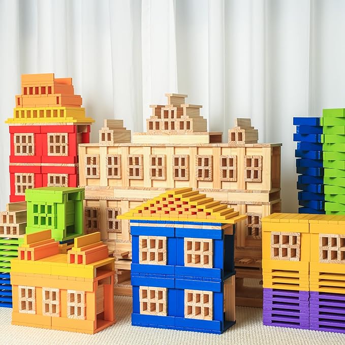 42pcs Large Open Ended Wooden Building Blocks for Kids 19.8 lb, Natural Pine Rectangular Wood Building Toys，Construction Toys for Toddlers, STEM Building Set,Birthday Gift for Ages 3-12 (Medium 9.8")