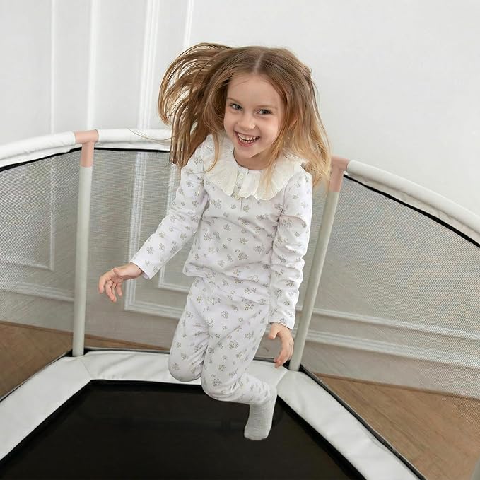LUSK 60'' Kids Trampoline, Indoor Toddler Trampoline with Safety Net, 500lb Capacity, Safe No-Gap Design & Kid-Friendly Materials, Gifts for Boys & Girls